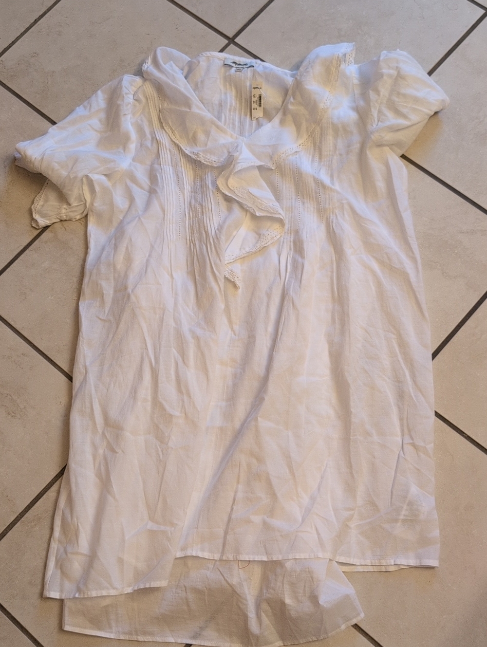 NWT Madewell Blaire Mini Dress White Cotton Voile Lined Short Sleeve Size L - Picture 2 of 11